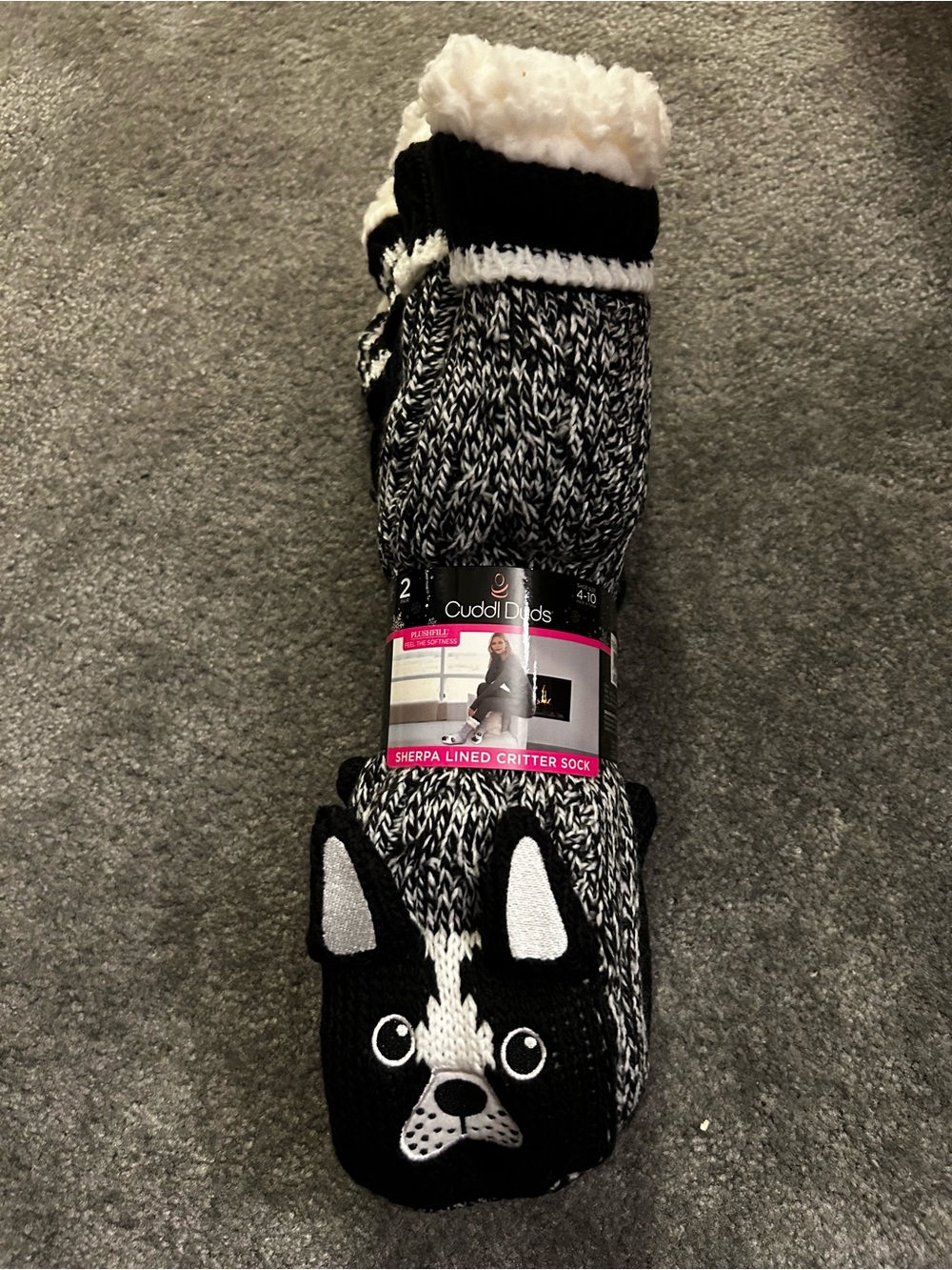 Cuddl Duds Black & White Dog Sherpa-Lined Critter Socks 2 pack